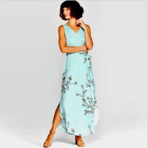 A NEW DAY floral tie waist‎ maxi dress Sz S Blue #359H